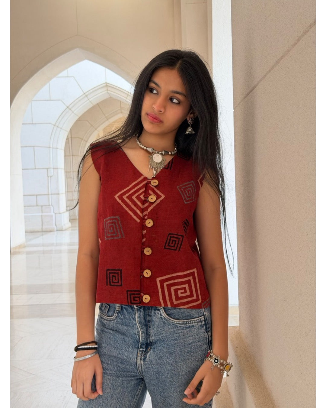 Geometric Ajrakh Waistcoat