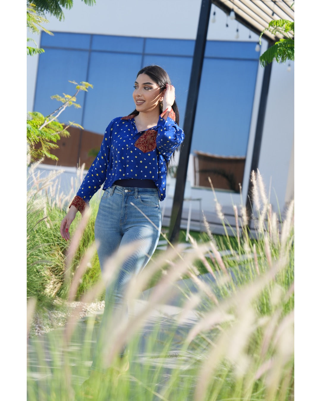 Cobalt Blue Bandhani Cotton Shirt