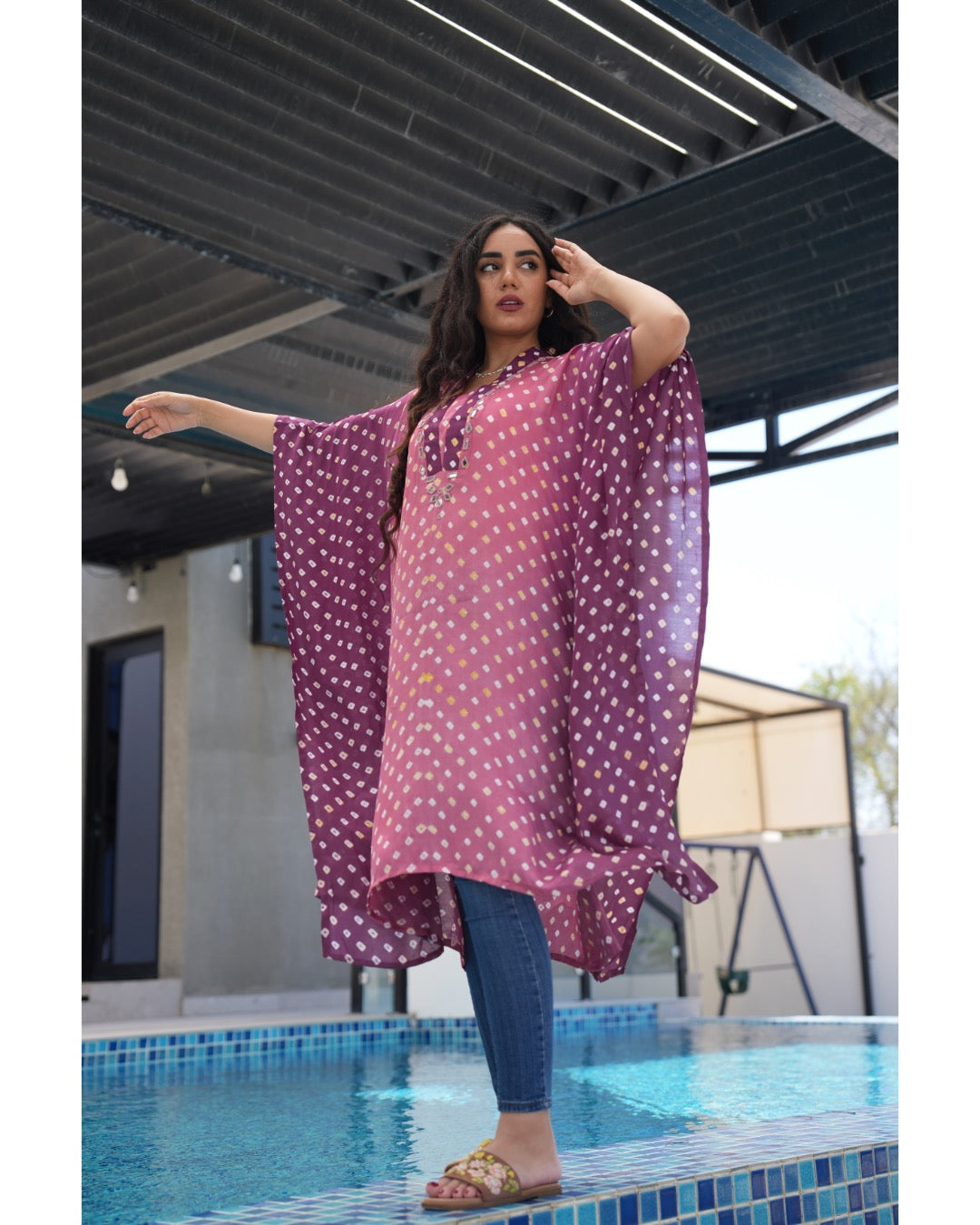 Luminous Bandhani Maxi Kaftan