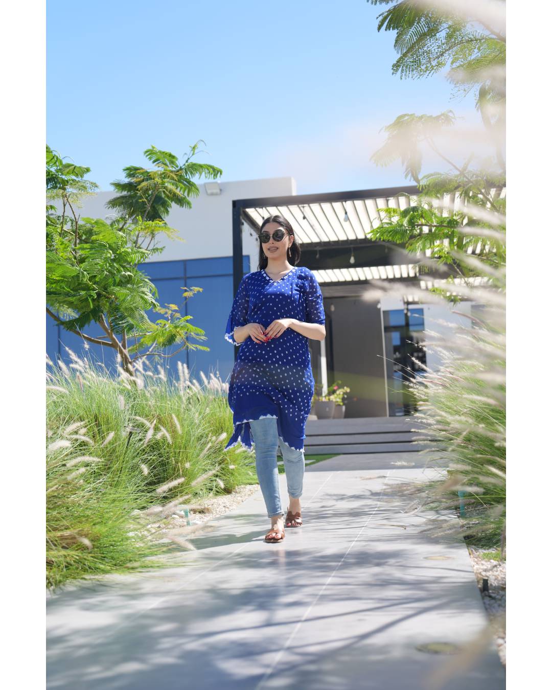 Bandhani Cotton Kaftan — Bright Blue