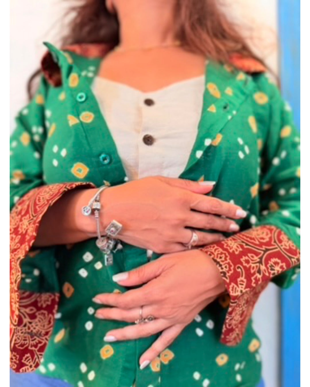 Forest Green Bandhani Cotton Shirt