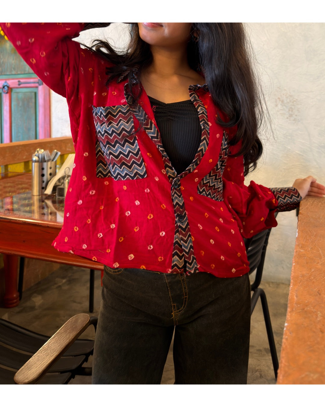 Vermillion Red Ajrakh Cotton Shirt