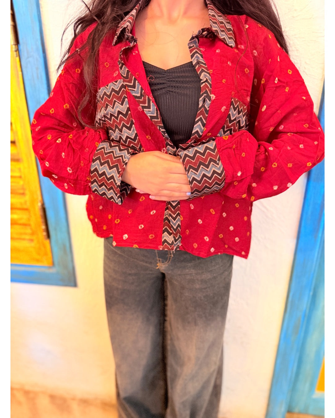 Vermillion Red Ajrakh Cotton Shirt