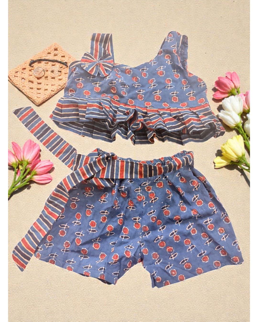 Blue-Red Harmony Ajrakh Set