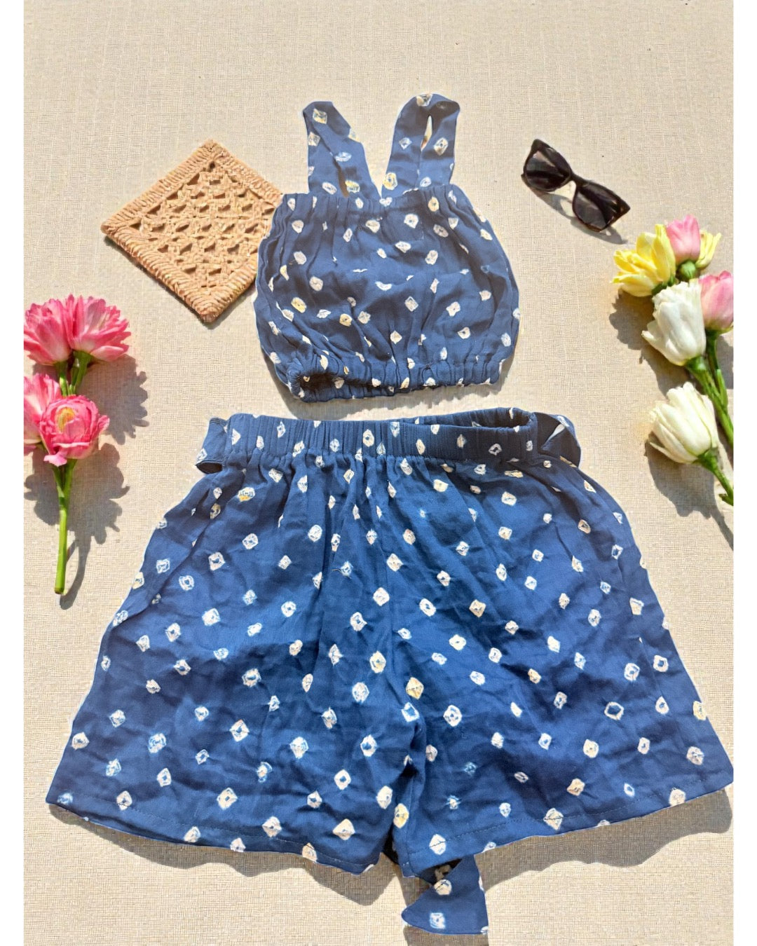 Azure Bandhani Shorts Set