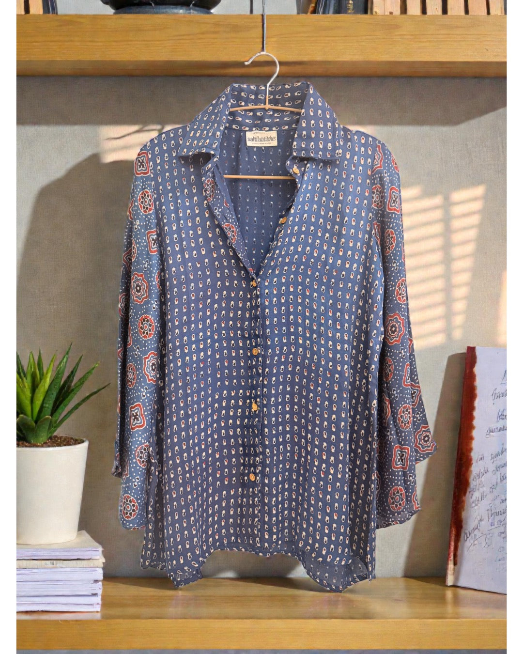 Luster Silk Ajrakh Flare Shirt