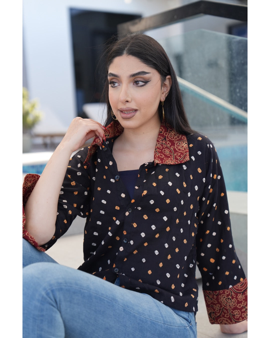 Slate Black Bandhani Cotton Shirt