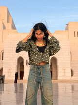 Olive Grove Bandhani Crop Shirt