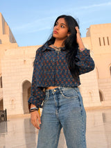 Cobalt Ajrakh Crop Shirt