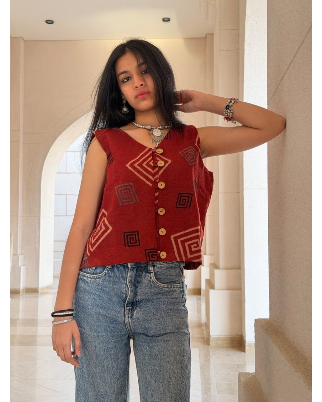 Geometric Ajrakh Waistcoat