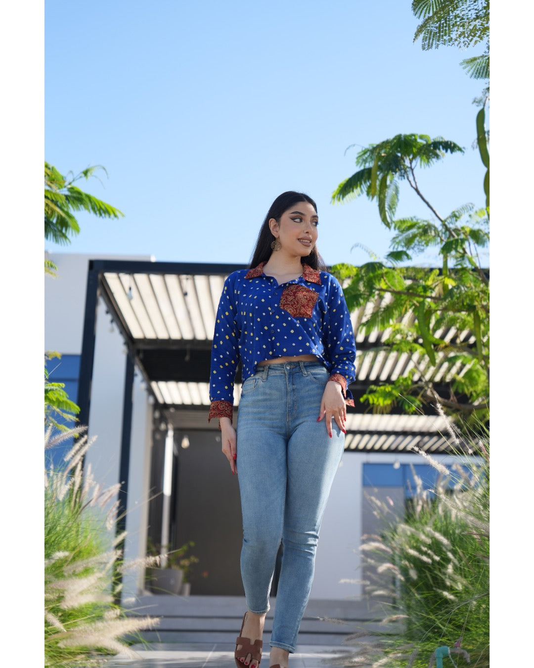 Cobalt Blue Bandhani Cotton Shirt