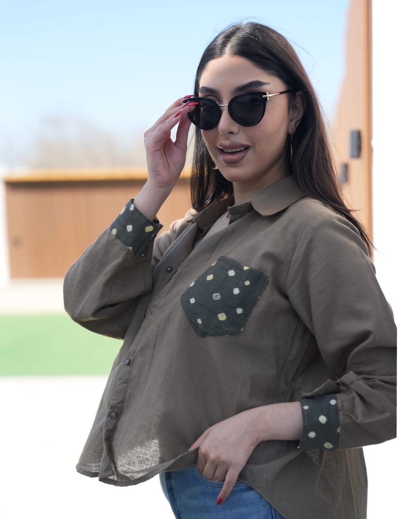 Olive Grove Bandhani Relaxed Shirt