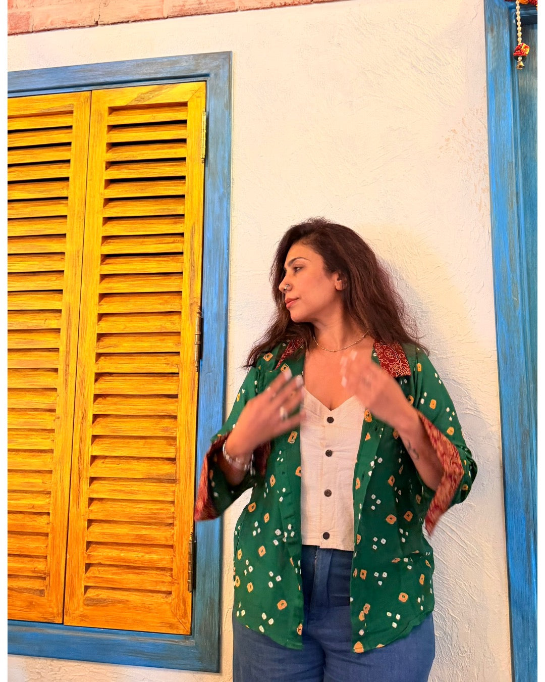 Forest Green Bandhani Cotton Shirt