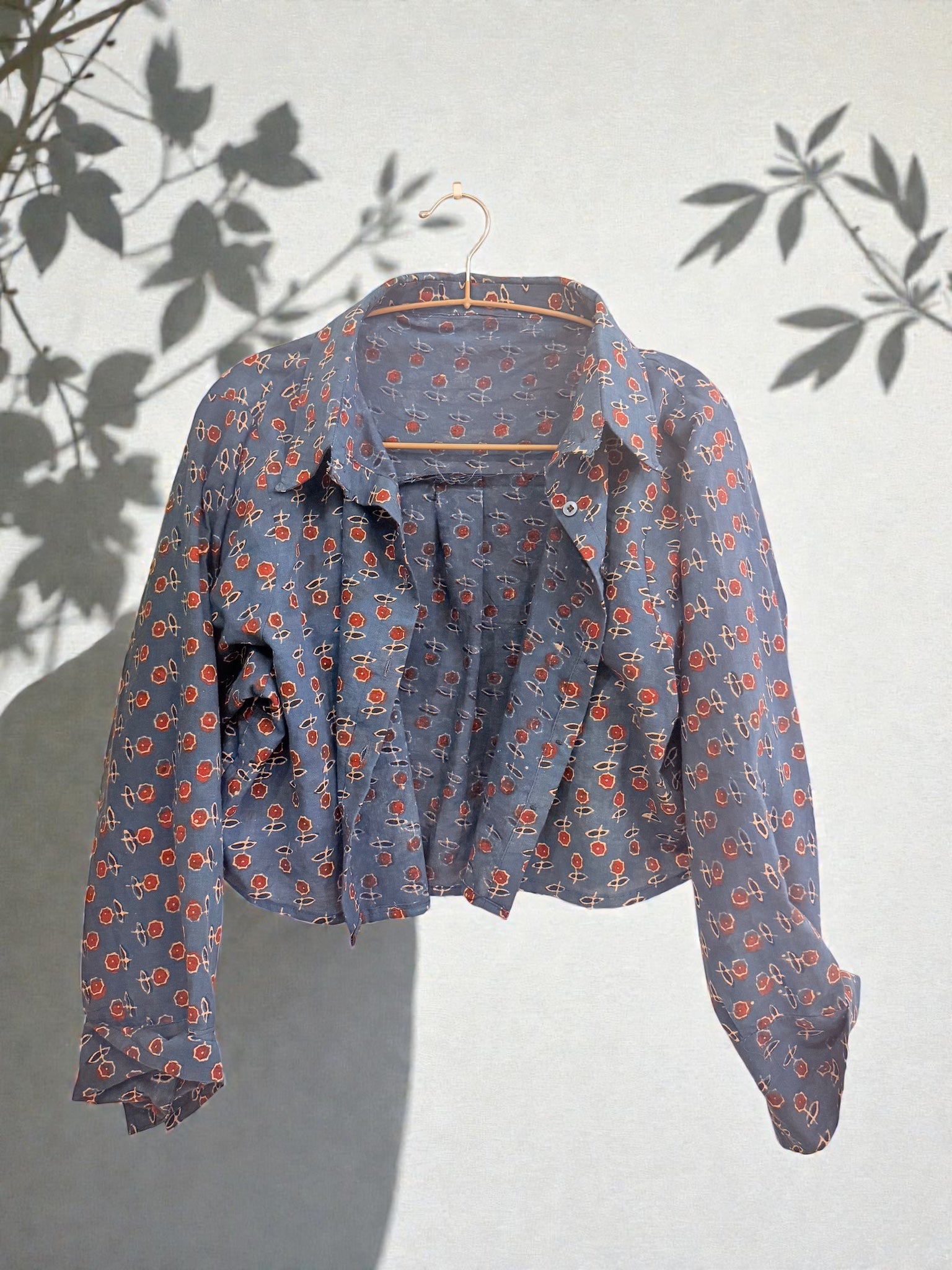Cobalt Ajrakh Crop Shirt