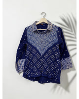 Shibori Bandhani Cotton Shirt — Blue
