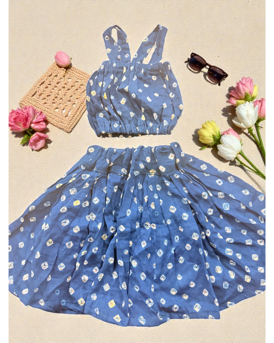 Azure Bandhani Skirt Set