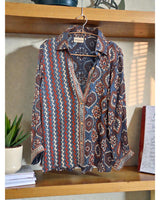 Luster Silk Ajrakh Flare Shirt