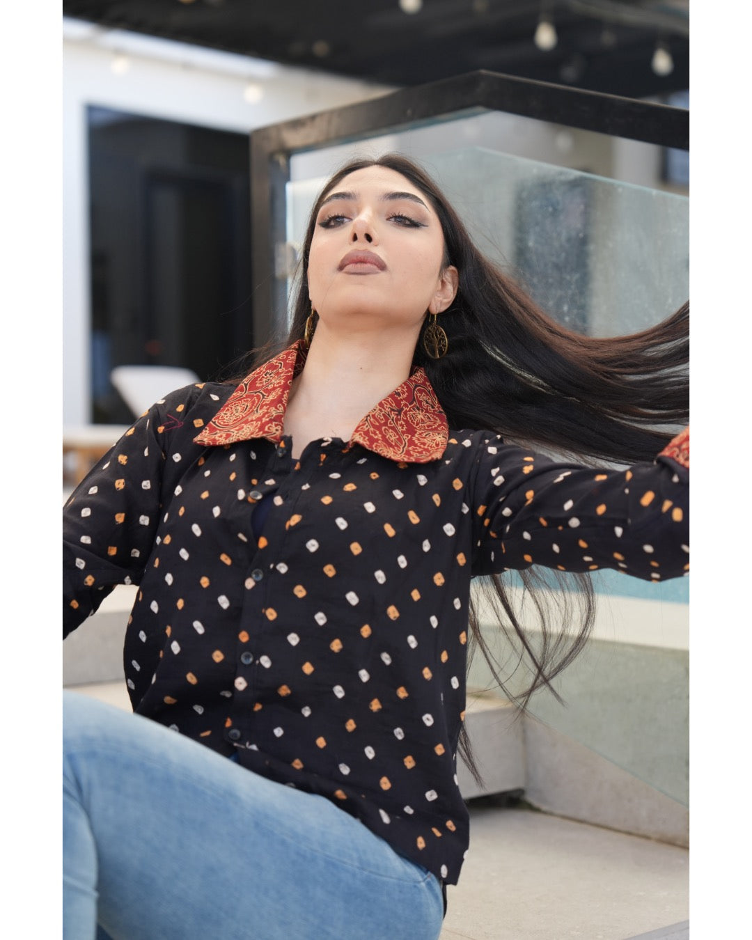 Slate Black Bandhani Cotton Shirt