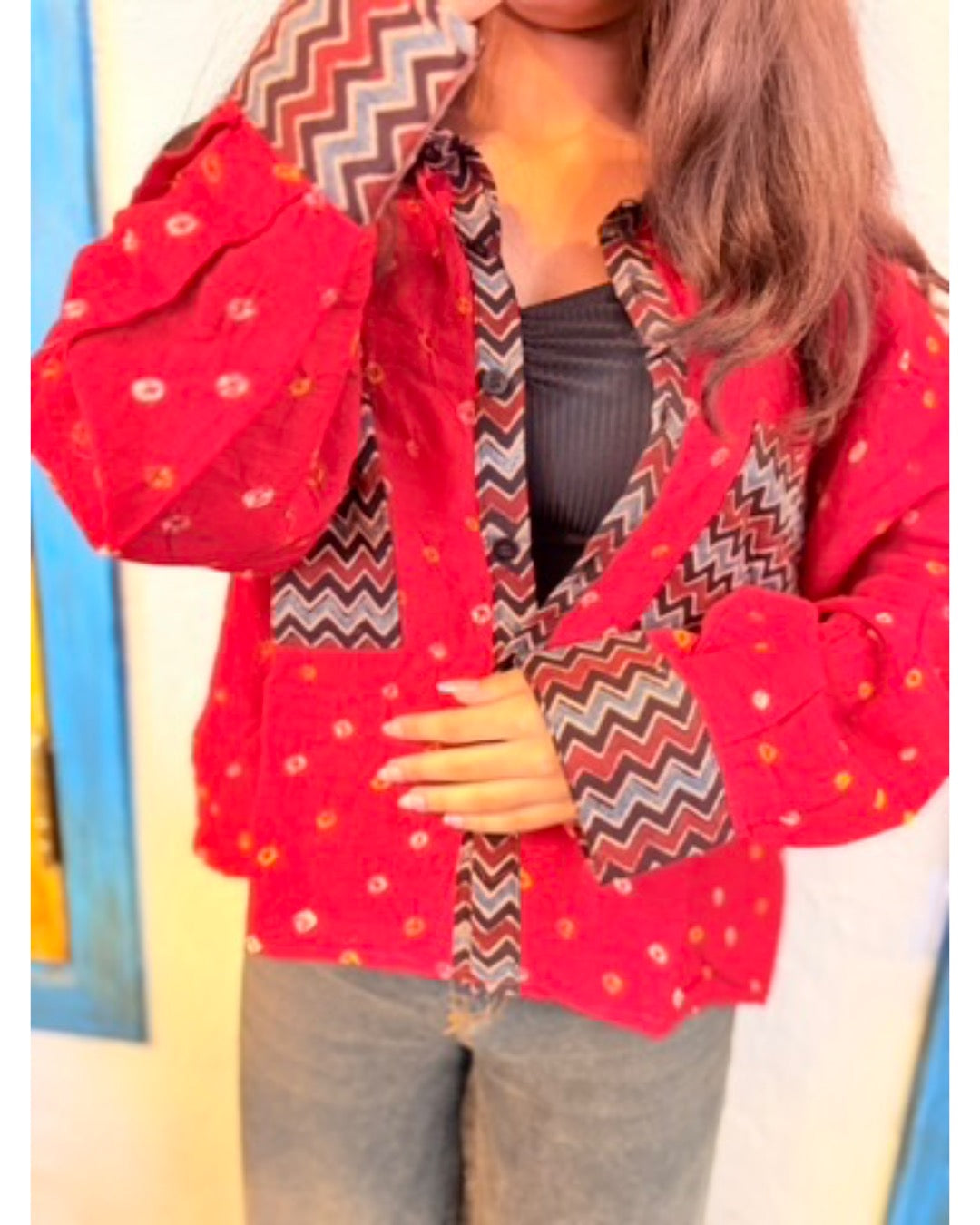 Vermillion Red Ajrakh Cotton Shirt